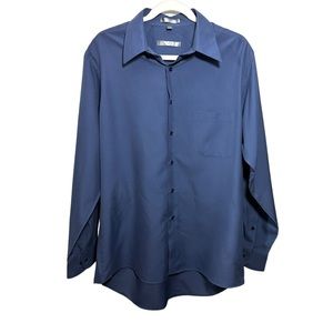 Geoffrey Beene Mens Sz 16 34/35 Blue Solid Long Sleeve Button Down Dress Shirt